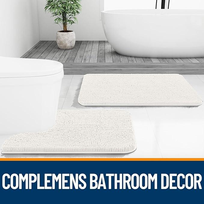 OLANLY Bathroom Rugs 47x20, Extra Soft Absorbent Chenille Bath Rugs, Rubber Backing Quick Dry, Machine Washable Bath Mats for Bathroom Floor, Tub and Shower, Home Decor Accessories, Ivory - ModernBath