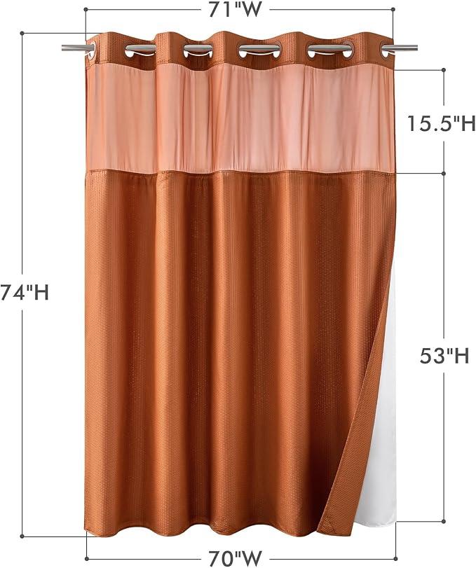 Mrs Awesome No Hook Shower Curtain with Snap-in Liner, Embossed Waffle Design Fabric Shower Curtain for Bathroom, Soft & Lightweight, 71x74, Taerracotta - ModernBath