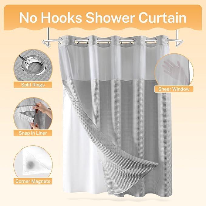River Dream Lake Wanaka Fabric Shower Curtain Set, Cotton Blend, Waffle Weave, with Snap in Replacement Liner，71 x 86 inches - ModernBath