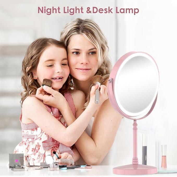Lighted Makeup Mirror, 3000 mAh Rechargeable Double Sided Magnifying Vanity Mirror with 3 Colors, 1x/10x, 360° Rotation , Brightness Adjustable Magnification Cosmetic Light up Mirror, Women Gift - ModernBath