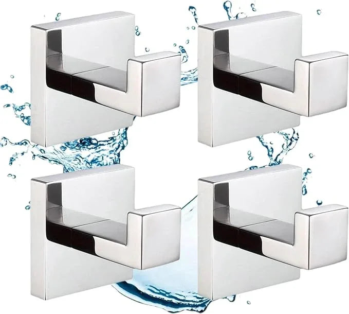 SHUNLI 4 PCS Chrome Towel Hooks for Bathroom, Wall Mounted Square Bath Hook Coat Hook Robe Hanger, Heavy Duty SUS304 Stainless Steel - ModernBath