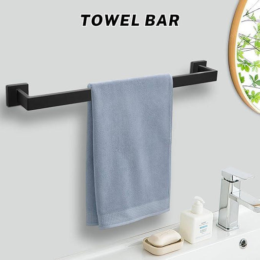 Matte Black Towel Bar Set 5-Piece Bathroom Hardware Accessories Set Includes 23.6 Inch Towel Bar,Toilet Paper Holder with Shelf,Square Towel Ring and Coat Hooks Stainless Steel Wall-Mounted - ModernBath