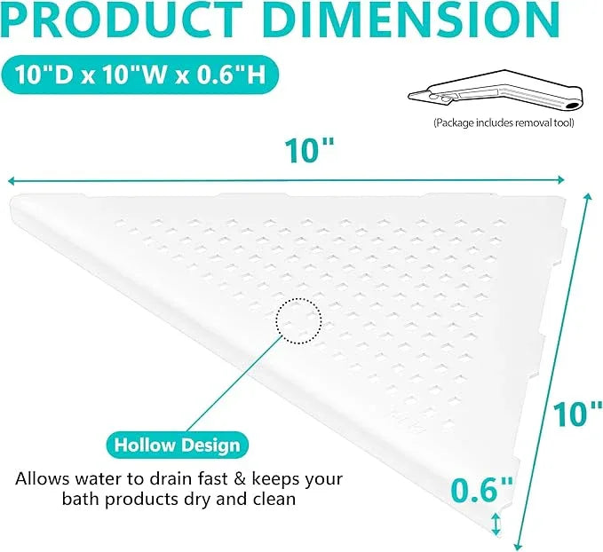 Bathroom Corner Shelf, Recessed 10" Shower Shelf Caddy, SUS304 Stainless Steel Shelf Wall Mount Triangular, No Drilling, Matte White - ModernBath