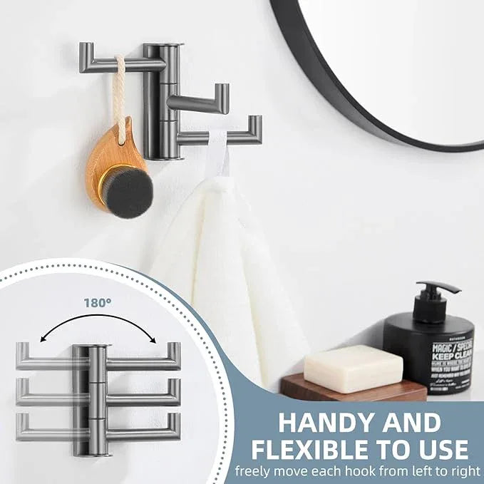 Angle Simple 3 Arms Towel Hook for Bathroom, SUS304 Stainless Steel Swivel Robe Coat Hook Wall Mounted, Foldable Towel Holder, Gunmetal Gray - ModernBath