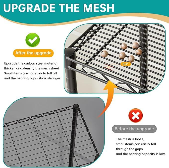 SINGAYE Metal Shelves Wire Shelving：Storage Rack Standing Units Shelf for Kitchen Laundry Bathroom Closet Organizers Pantry Narrow Mesh Adjustable 10" D x 16" W x 55" H Black | Shelf, Adjustable, Rack, for Kitchen, for Closet, for Laundry - ModernBath