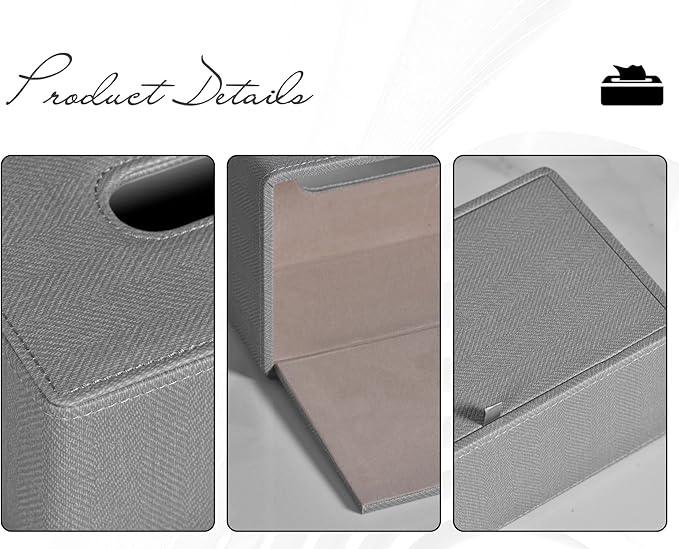 GOLRANLYE Tissue Box Cover Rectangular 9.8"(L) x 5.3"(W) x 4.3"(H) Refined Modern PU Leather Facial Tissue Dispenser Box Holder for Dresser Bathroom Decorative (Linen Grey) - ModernBath