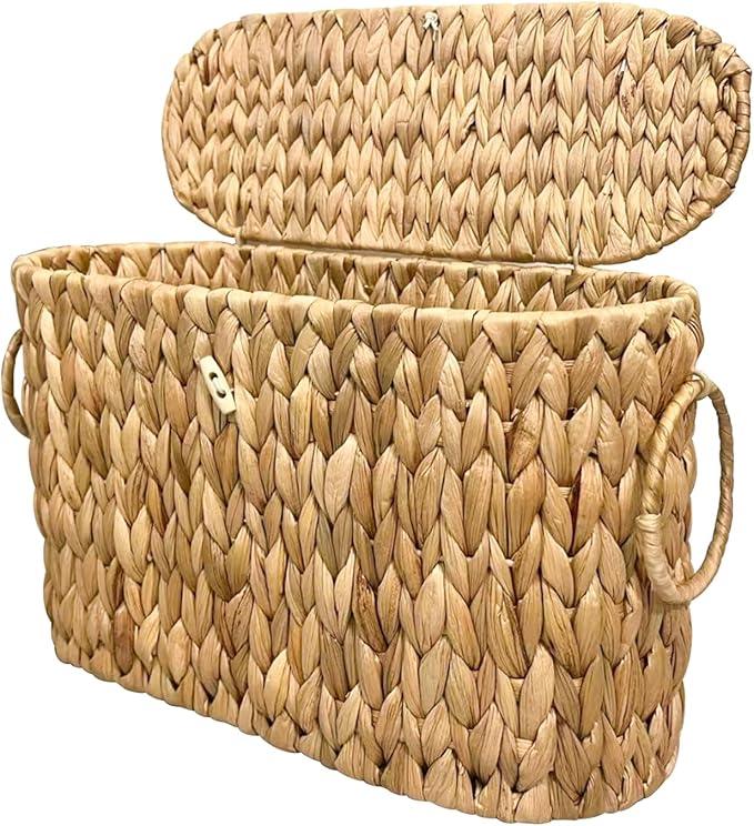 Toilet Paper Basket with Lid,Wicker Basket for Bathroom Organizers and Storage,Holds Up to 6 Mega Rolls, Decorative Hand-Woven Rattan Bathroom Decor Accessories,Natural Water Hyacinth - ModernBath