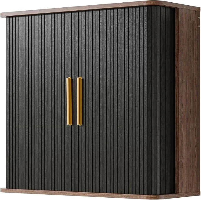 Laundry Room Wall Cabinet with Fluted Sliding Door, 29.5" W Bathroom Medicine Cabinet with Adjustable Shelf, Wall Mounted Storage Cabinet for Living Room Kitchen, 11.7" D x 29.5" W x 27.68" H - ModernBath