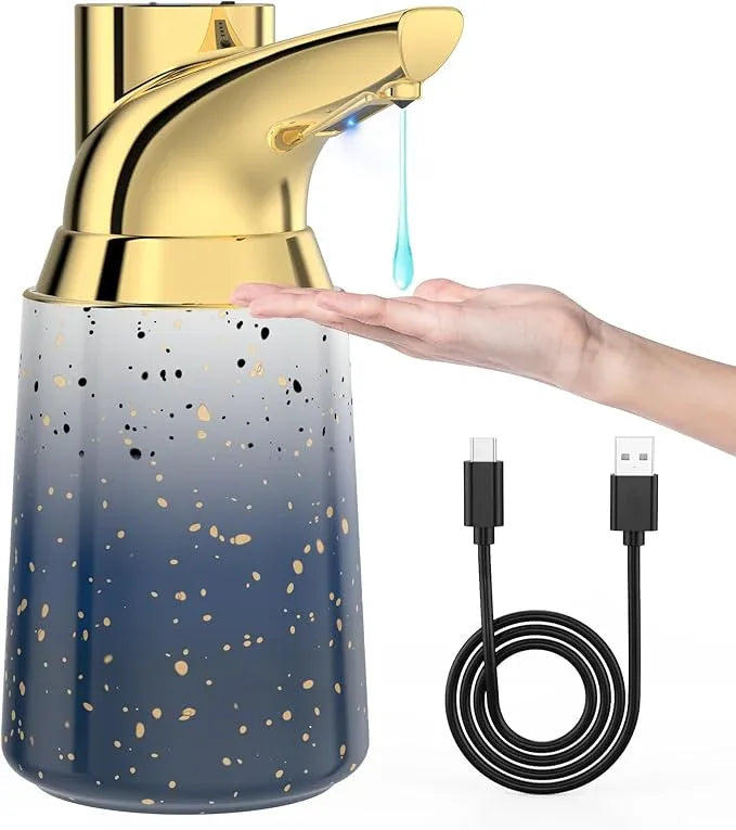 Greatmay Adjustable Automatic Soap Dispenser Touchless, Ceramic Material，4 Adjustable Levels， Type-c Rechargeable Operated Sensor Liquid Soap Pump，Touch-Free Hand Sanitizer Dispenser (Starry Gold) - ModernBath