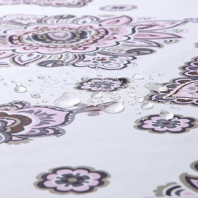 BESTRIPES Luxury Shower Curtain, White Bath Curtain with Baroque Brown & Pink Paisley Medallion Print, Waterproof Soft Polyester Fabric, 72" W x 72" H - ModernBath