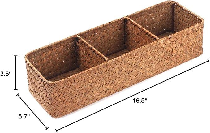 DOKOT Seagrass Toilet Tank Basket with 3 Section, Bathroom Toilet Paper Storage Baskets for Organizing (Natural) - ModernBath