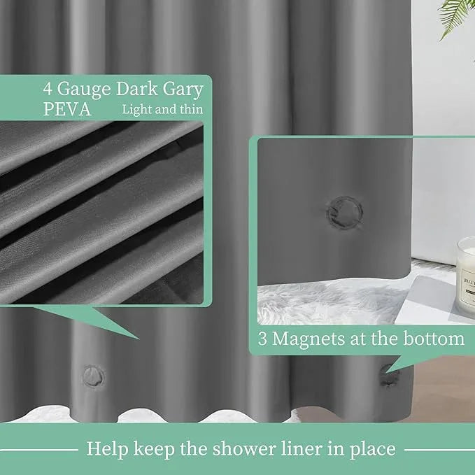 Mrs Awesome Dark Grey Shower Curtain Liner with 3 Magnets, 72x72 Premium Flexible Sturdy Plastic Shower Curtain for Bathroom Lightweight & Waterproof, Dark Gray - ModernBath