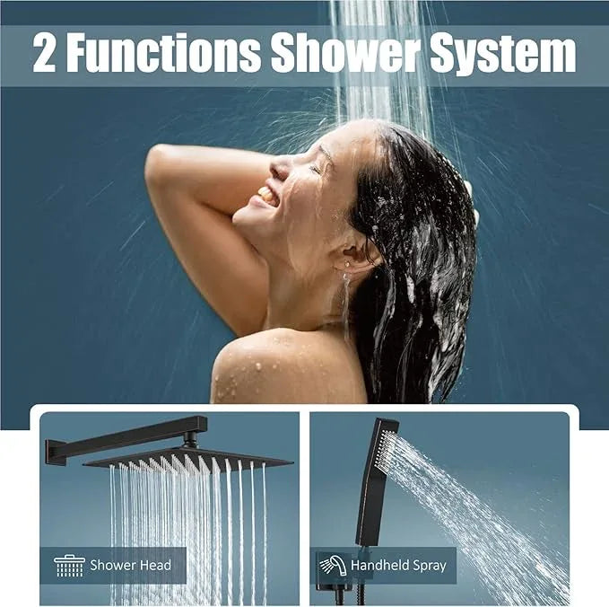 Aolemi Shower Faucet Set Rain Shower System with Handheld Spray Bathroom Shower Combo Rough-in Valve and Shower Trim Kit Included Oil Rubbed Bronze 12 Inch Wall Mount Shower Head - ModernBath