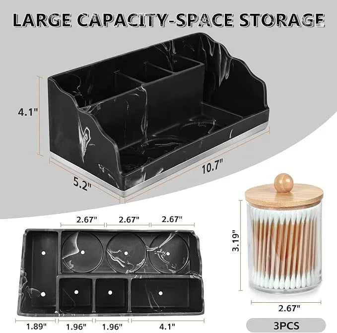 TuCao Marble Bathroom Countertop Organizer, Toothbrush Holders for Bathroom with 3PCS Qtip Holder Dispenser and Toothpaste Holder Drainage for Bathroom Accessories Organization Counter Vanity Storage - ModernBath