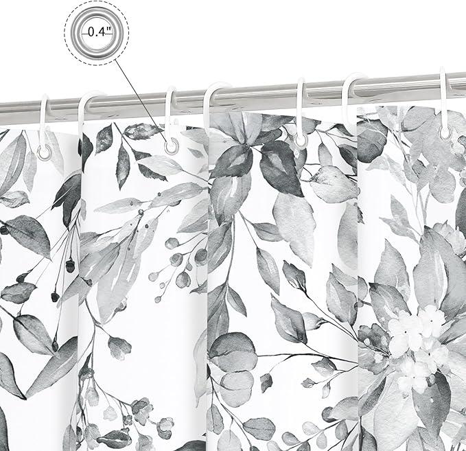 Gibelle Long Shower Curtain 72 x 78, Grey Floral Shower Curtain for Bathroom, Watercolor Plant Eucalyptus Leaves Fabric Shower Curtain Set - ModernBath