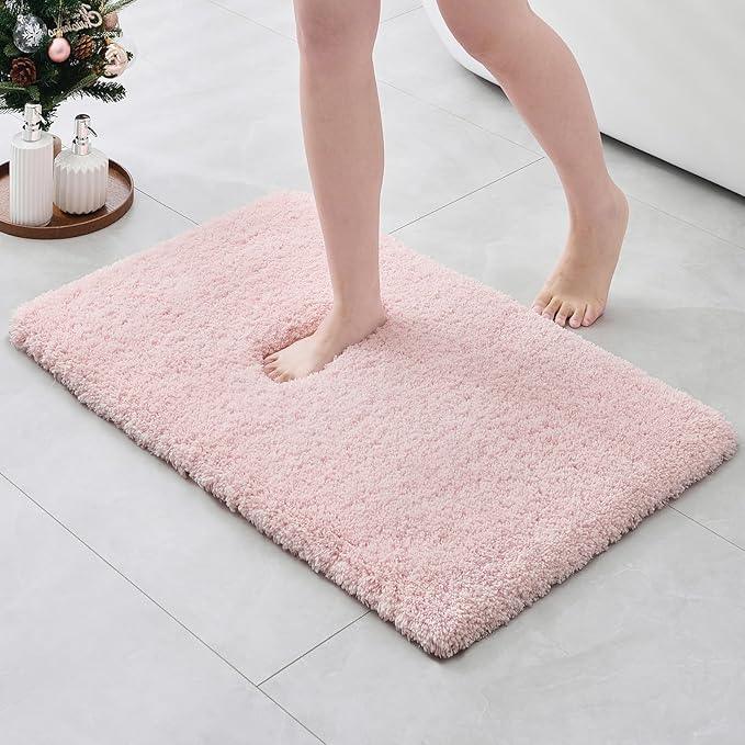 ILANGO Pink Christmas Bathroom Rugs 36" × 24" Non Slip & Super Absorbent Extra Thick Soft, Washable Bath Mat for Floor, Non Shedding Microfiber Shaggy Bath Rug with Rubber for Bathtub Sink - ModernBath