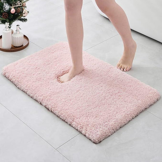 ILANGO Pink Christmas Bathroom Rugs 36" × 24" Non Slip & Super Absorbent Extra Thick Soft, Washable Bath Mat for Floor, Non Shedding Microfiber Shaggy Bath Rug with Rubber for Bathtub Sink - ModernBath
