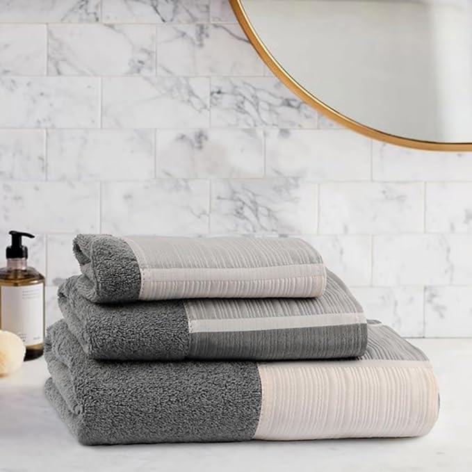 Zahari Home Modern Line Bathroom Towel Set - 3 Piece Set, Modern Design, Luxury Gray Towels - ModernBath