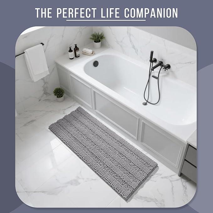 Yimobra Bathroom Runner Rugs 55"x24", Non Slip and Absorbent Bath Mat, Super Soft Water Absorbent Hallway Carpet, Machine Washable Rug for Vanity Tub Shower, Gray - ModernBath