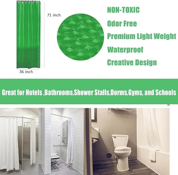 EVA Shower Curtain Liner Green Shower Curtain 3D Water Cube Clear Shower Curtains for Bathroom with 6 Rust Proof Metal Grommets,Clear EVA Shower Liner for Girly Bathroom Shower Stall 36x71 Inches - ModernBath