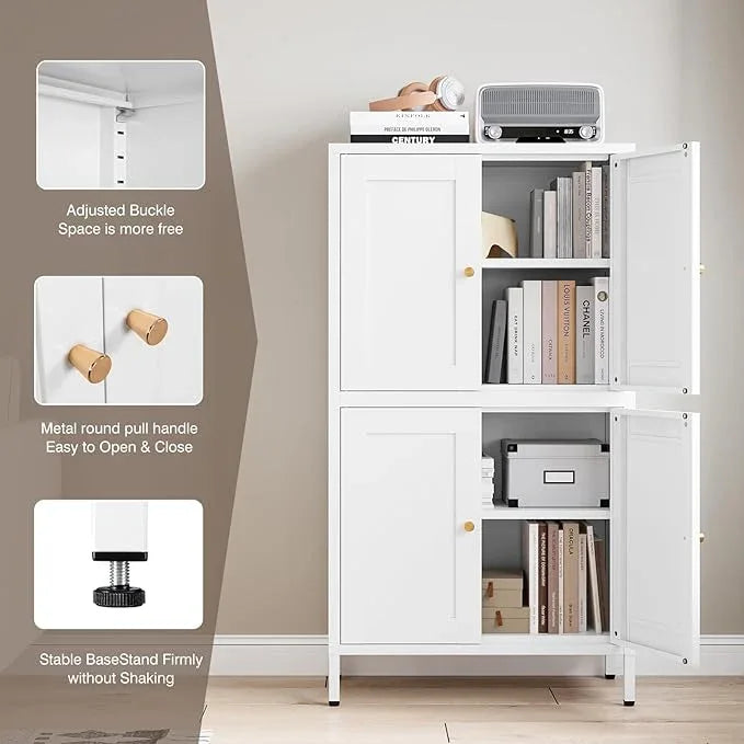 Yizosh Metal Pantry Cabinet,Tall Kitchen Pantry Storage Cabinet with 4 Doors and 2 Adjustable Shelves - 43" White Cupboard Cabinet for Kitchen,Living Room,Dining Room,Home - ModernBath