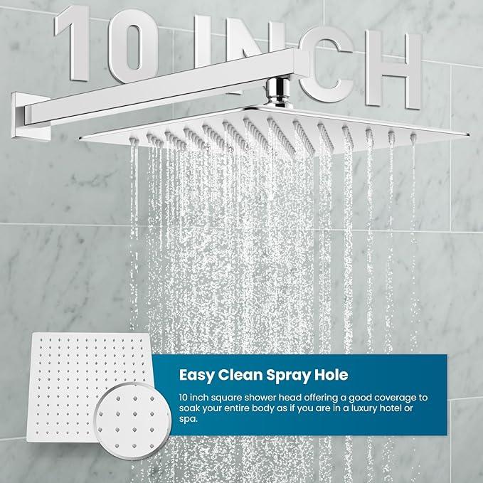 gotonovo Rainfall Bathroom Shower System Rain Shower Head and Handle Set Wall Mounted Shower Complete Combo Solid Brass Pressure Balancing Shower Mixer Valve 10 Inch Polished Chrome - ModernBath