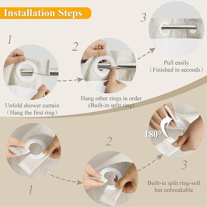Jowels No Hooks Needed Linen Shower Curtain and Liner Set,Ivory Hotel Luxury Decor Shower Curtains for Bathroom with See Through Top Window,Water Resistant Fabric,72Wx78L,Ivory - ModernBath
