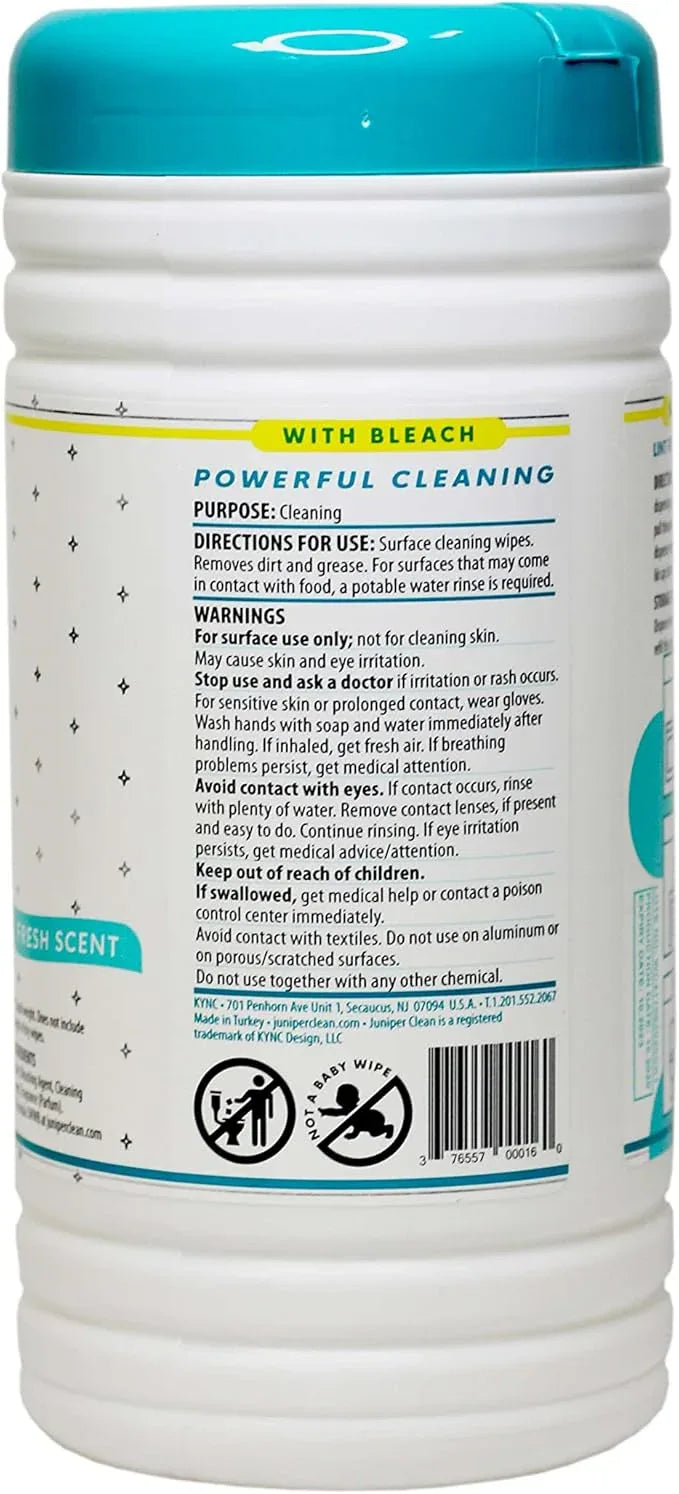 Juniper CLEAN 1 Pack Surface Cleaning Wipes with Bleach, All-Purpose Cleaner for Bathroom, Kitchen, Office, 75 Count Canister, 7.5" x 7" Sheet, Fresh Scent, Lint Free & Durable - ModernBath