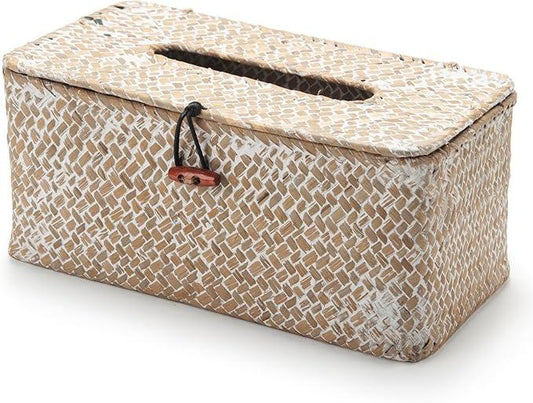 Seagrass Tissue Box Cover Rectangular Woven Napkin Holder Decorative for Bathroom Farmhouse (Whitewash, 10 x 5.5 x 4.2 Inch) - ModernBath