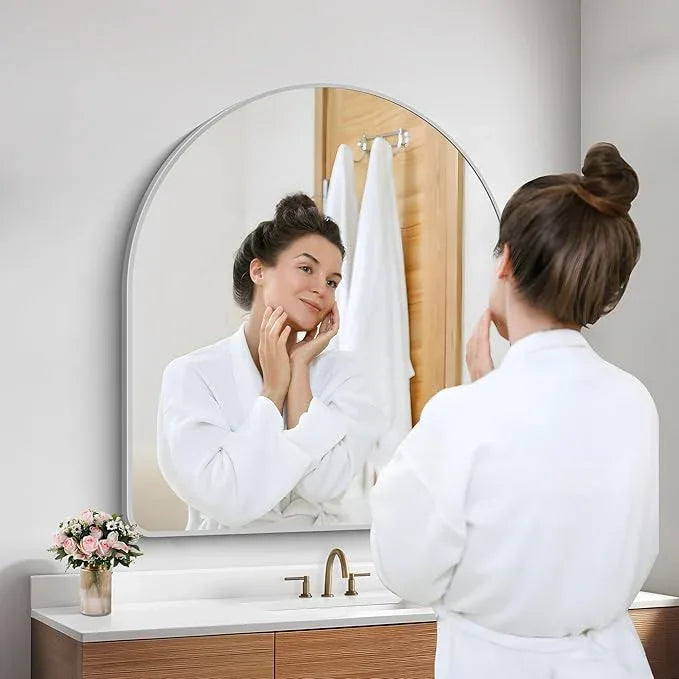FORBATH Large Arched Wall Mirror 40x36 Inch, Silver Arch Bathroom Mirror with Aluminum Frame, Arched Mirror for Dresser, Fireplace,Entryway,Home Decor,Hanging or Leaning Against Wall - ModernBath