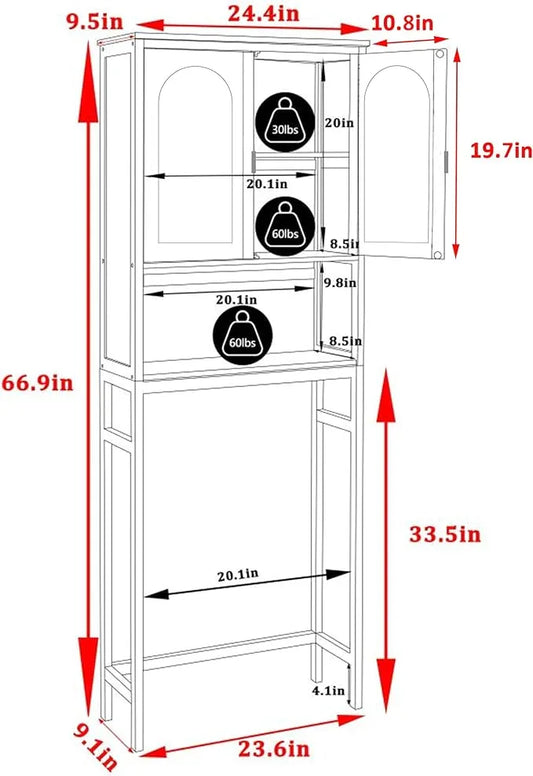 MUPATER 67''H Bamboo Over The Toilet Storage Cabinet, Bathroom Organizer Over Toilet with Rattan Doors, Freestanding Bathroom Storage Shelf Space-Saver, Natural - ModernBath