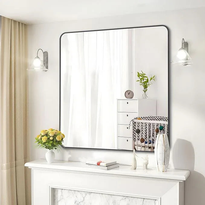 DESBING 36" x 36"Bathroom Mirror, Matte Black Wall Mirror with Metal Frame, Decorative Rectangular Vanity Mirror for Bedroom Bathroom Living Room Entryway (Horizontal/Vertical) - ModernBath