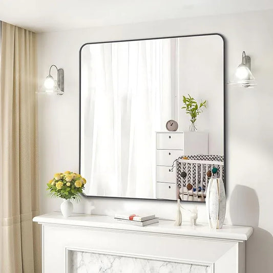 DESBING 36" x 36"Bathroom Mirror, Matte Black Wall Mirror with Metal Frame, Decorative Rectangular Vanity Mirror for Bedroom Bathroom Living Room Entryway (Horizontal/Vertical) - ModernBath