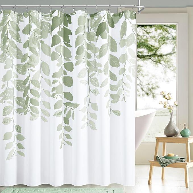 BOODII Light Sage Shower Curtain for Bathroom Botanical Eucalyptus Nature Eucalyptus Shower Curtain Set Floral Leaves Waterproof Bathroom Bath Curtains with Hooks 72x72 - ModernBath
