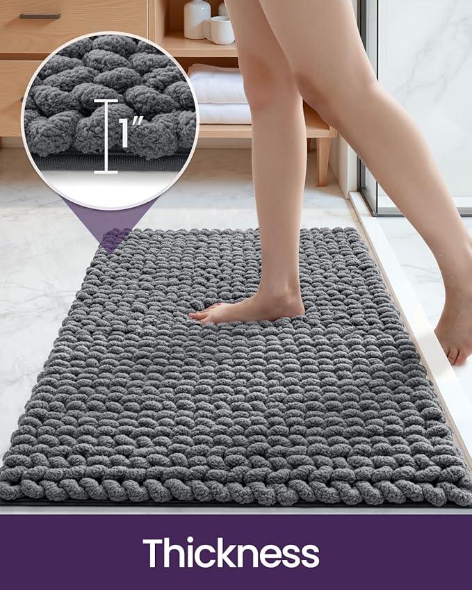 DEXI Bathroom Rugs 17x30, Non Slip Washable Bath Mat, Luxury Chenille Super Absorbent Ultra Thick Bathmats for Shower Floor, Plush Fluffy Shaggy Carpet for Tub, Dark Grey - ModernBath