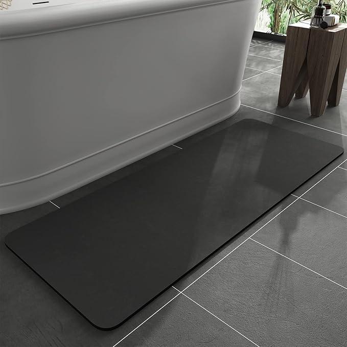 MontVoo -Bath Mat Rug-Rubber Backing Non Slip Quick Dry Absorbent Thin Bathroom Rugs Fit Under Door-Faux Suede Surface Bathroom Floor Mats-Shower Rug for in Front of Bathtub Shower Dark Grey 24"x48" - ModernBath