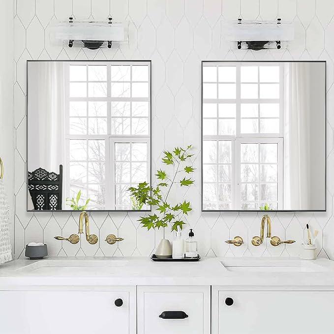Bonverre 30x36 Inch Black Bathroom Mirror for Wall, Aluminum Frame Rectangle Rectangular Vanity Mirror, Modern Large for Bedroom, Living Room, Horizontal or Vertical - ModernBath