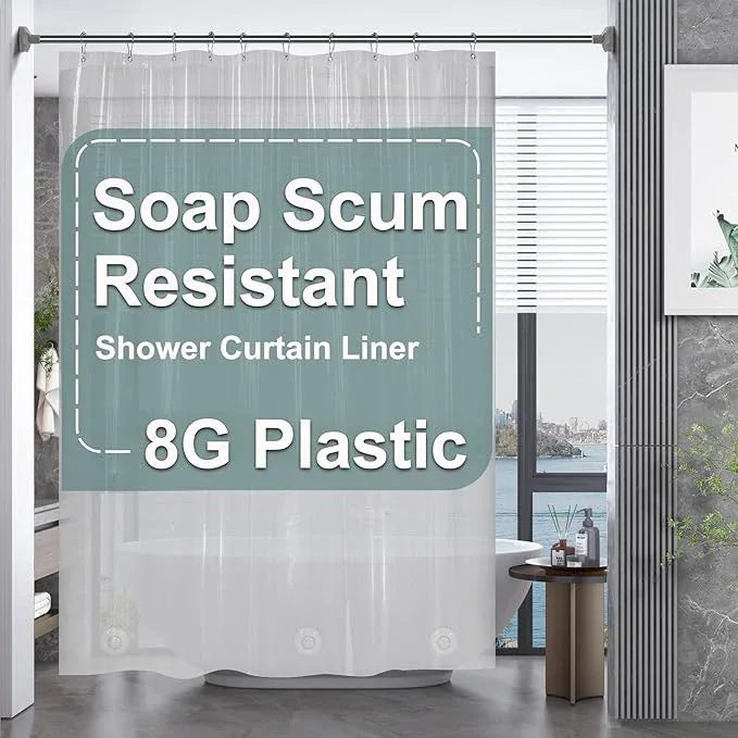 AmazerBath Plastic Shower Curtain, 60 x 72 Inches PEVA Heavy Duty Clear Shower Curtain, Waterproof Heavy Weight Thick Bathroom Curtain with 3 Big Clear Weighted Stones and 10 Rustproof Grommet Holes - ModernBath
