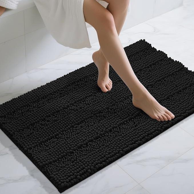 Yimobra Bathroom Rug Mat 44 x 24, Non Slip and Super Absorbent Bath Mat,Machine Washable Quick Dry,Ultra Plush Chenille Shower Rugs for Bathroom Floor Sink Tub and Shower Outside,Black - ModernBath