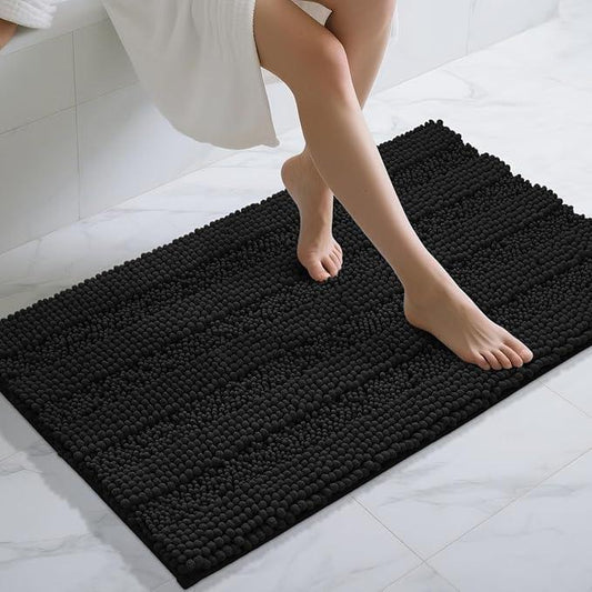 Yimobra Bathroom Rug Mat 44 x 24, Non Slip and Super Absorbent Bath Mat,Machine Washable Quick Dry,Ultra Plush Chenille Shower Rugs for Bathroom Floor Sink Tub and Shower Outside,Black - ModernBath