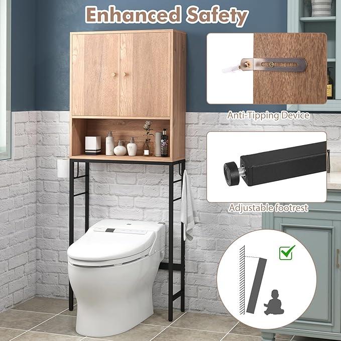 Over-The-Toilet Storage Cabinet, Metal Frame, Adjustable Shelf & Open Compartment, Freestanding Bathroom Organizer for Toilet & Laundry Room - ModernBath
