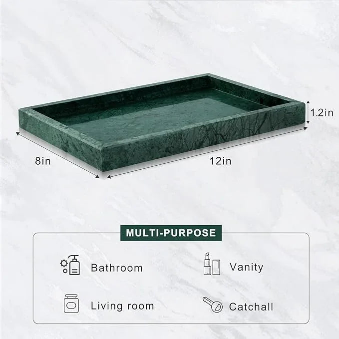 Homaura Marble Bathroom Tray for Countertop & Home Decor, Natural Decorative Marble Tray for Jewelry & Perfume Organizer, Luxury Stone Vanity Trays for Dresser, Kitchen Counter, 12" x 8", Green - ModernBath