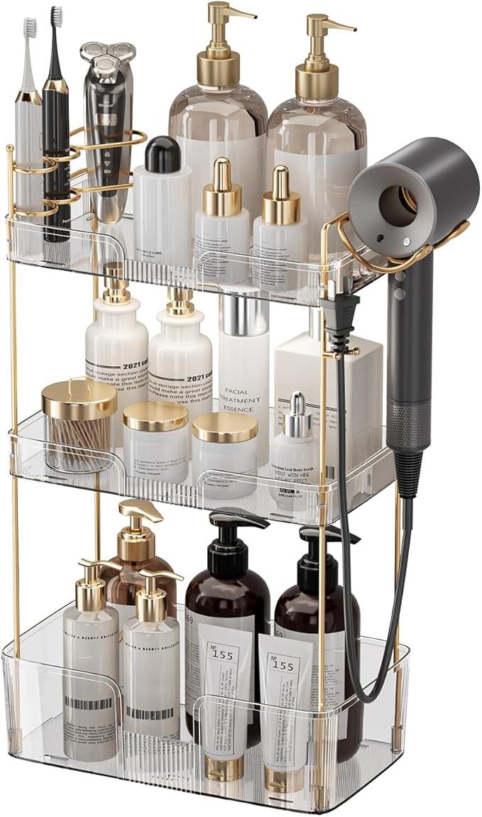 YCIA&DONE Luxury Bathroom Counter Organizer, Large Makeup Organizer Countertop, Shelf Organizer, Vanity Tray, Easily Assemble for Bathroom Organizers and Storage, Undersink, Cabinet, 3 Tiers Clear - ModernBath