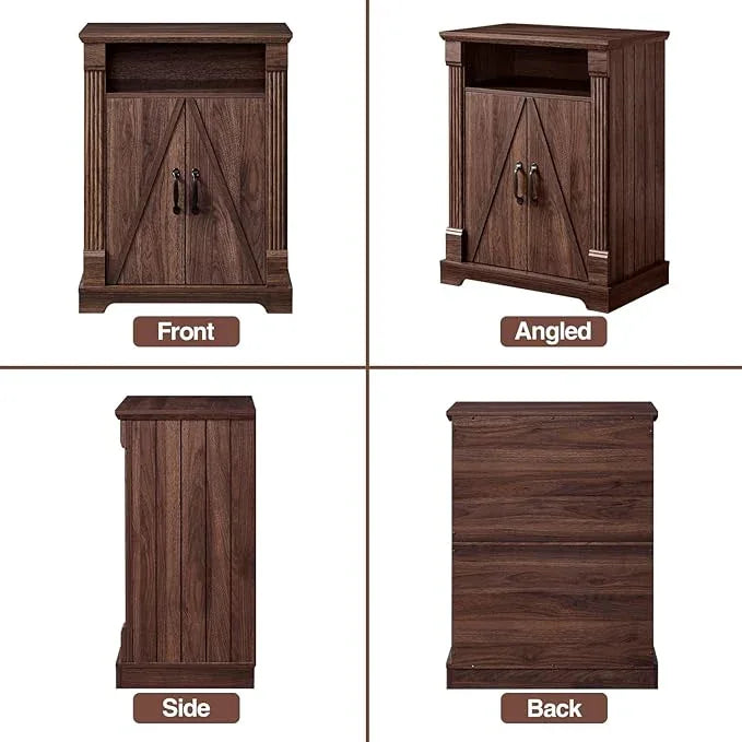 24" Farmhouse Storage Cabinet – Walnut Freestanding Buffet Sideboard with Barn Doors, Adjustable Shelf, Small Coffee Bar for Kitchen, Bathroom & Living Room - ModernBath