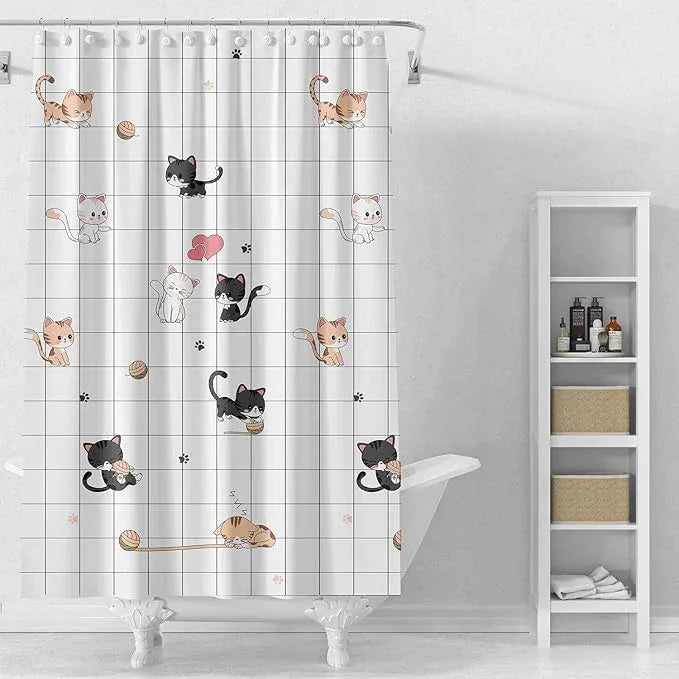 TIKABC Shower Curtain Liner, 4G PEVA Colorful Cat Shower Liner, Plastic Waterproof Shower Curtains, 72x72 inch with Grommet Holes 3 Magnetic Weights - ModernBath