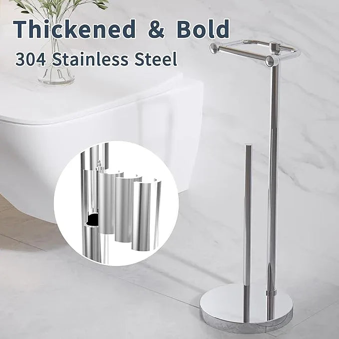 Toilet Paper Holder Stand, Post Pivoting Design Free Standing Toilet Paper Holder with Storage for 4 Rolls, SUS304 Stainless Steel Tissue Holder with Reserve, Heavy-Duty Base (Chrome) - ModernBath