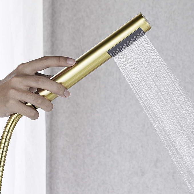 Freestanding Bathtub Faucet Tub Filler Brushed Gold Single Handle Floor Mounted Brass Faucets with Hand Shower - ModernBath