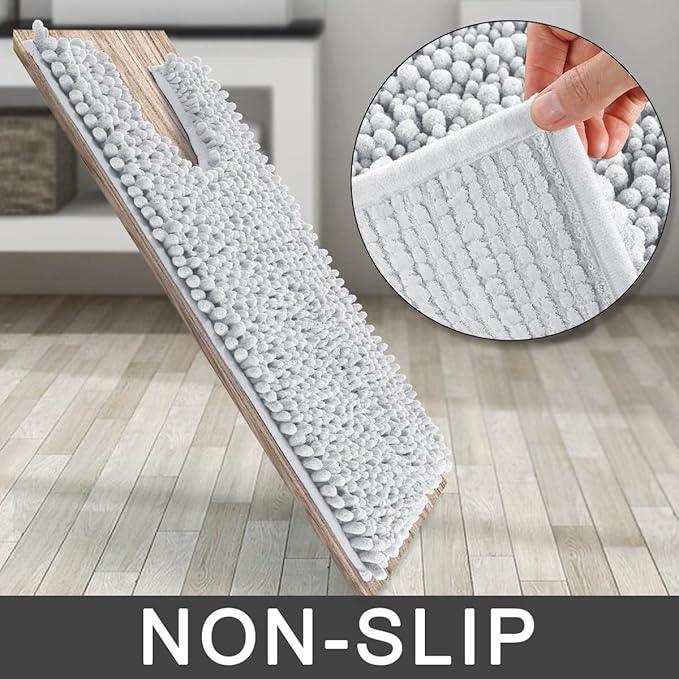 Yimobra Toilet Rug U Shaped Washable 24x24 Inch - Ultra Soft Absorbent Chenille Bath Rugs for Toilet, Quick Dry & Machine Washable, Non Slip Contour Bathroom Mat, Silver - ModernBath