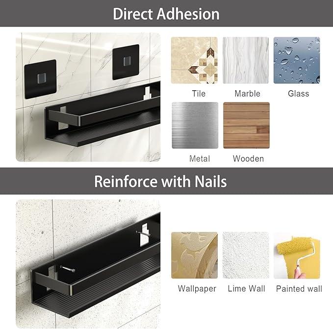 Shower Shelf 3 Pack - Bathroom Shower Shelf Rust-Proof Aluminum Adhesive Installation No Drilling Required, Suitable for Bathroom Storage and Home Decoration - ModernBath