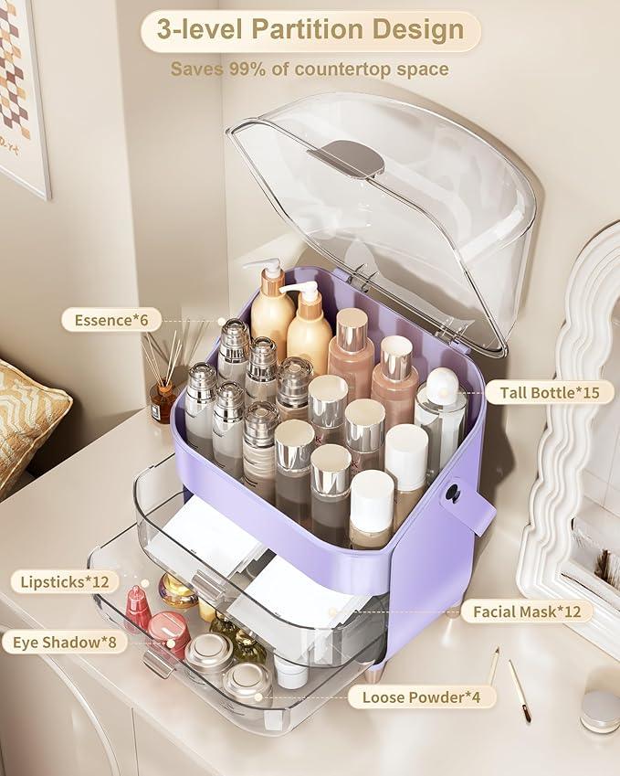 Makeup Organizer Countertop, Skincare Holder Bathroom Counter Organizer, Storage Box Cosmetic Display Cases, Teen Girl Gifts Make up Organizers for Vanity, Dresser (Purple) - ModernBath